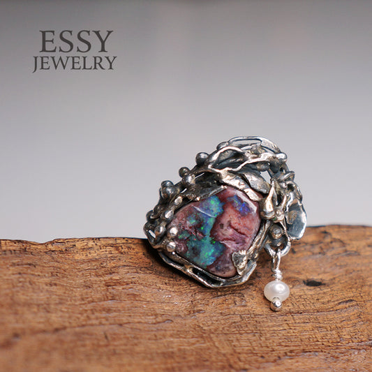 Boulder Opal Ring礫背蛋白石手工純銀戒指