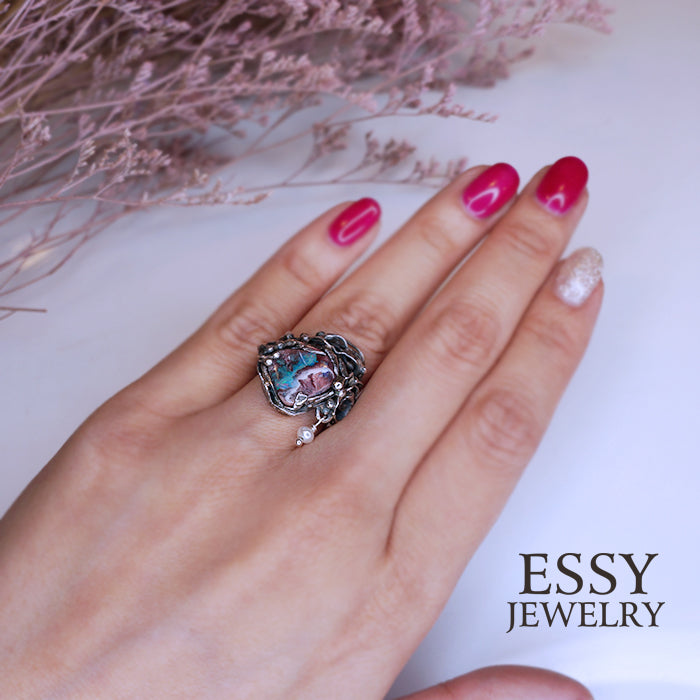 Boulder Opal Ring礫背蛋白石手工純銀戒指