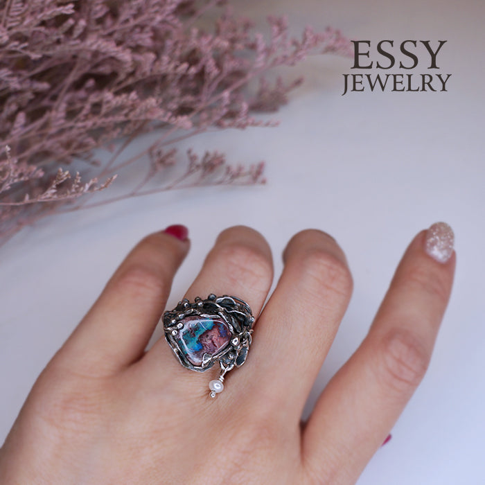 Boulder Opal Ring礫背蛋白石手工純銀戒指