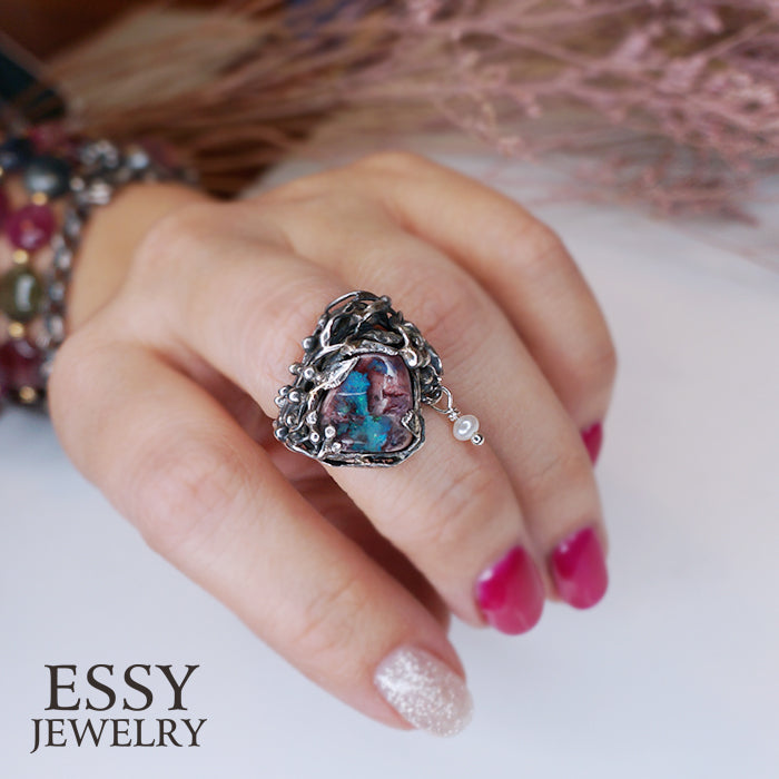 Boulder Opal Ring礫背蛋白石手工純銀戒指