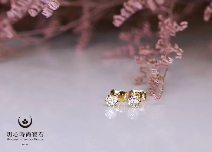 閃亮單鑽|超閃方晶鋯鑽 純K金耳環
