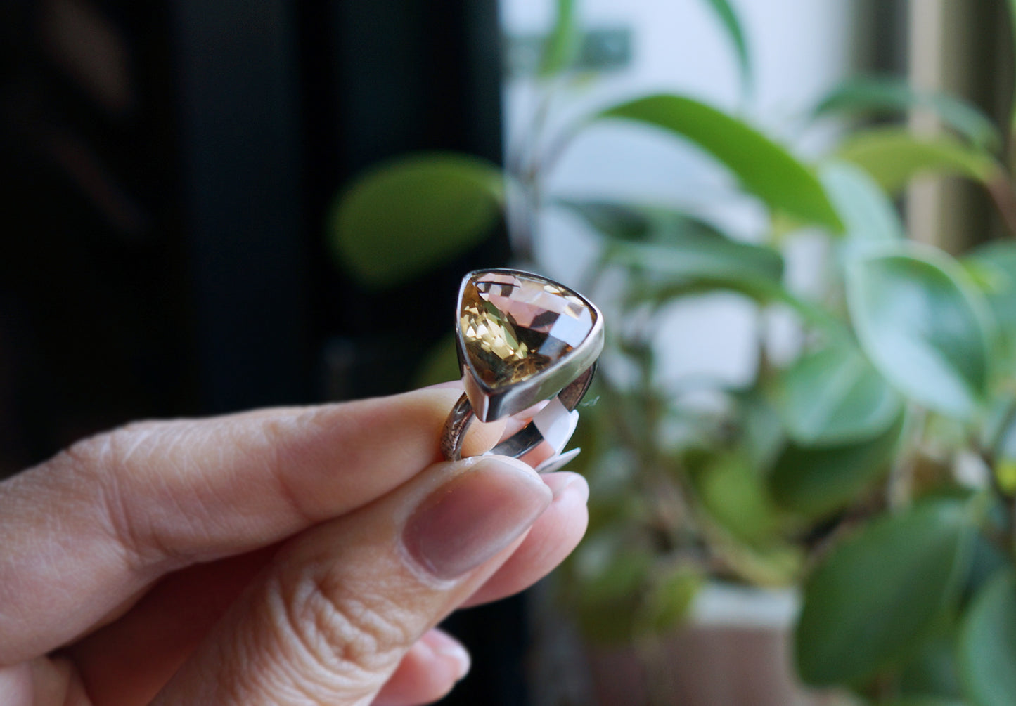 黃水晶造型銀戒 #13