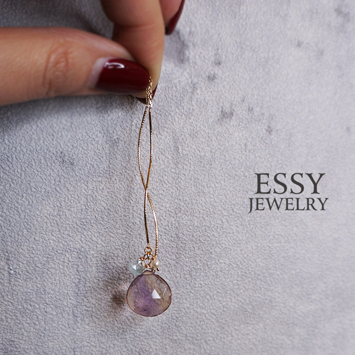 氣質優雅 紫黃晶雙邊流蘇 K金耳環