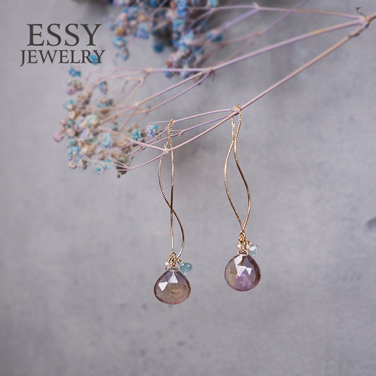 氣質優雅 紫黃晶雙邊流蘇 K金耳環