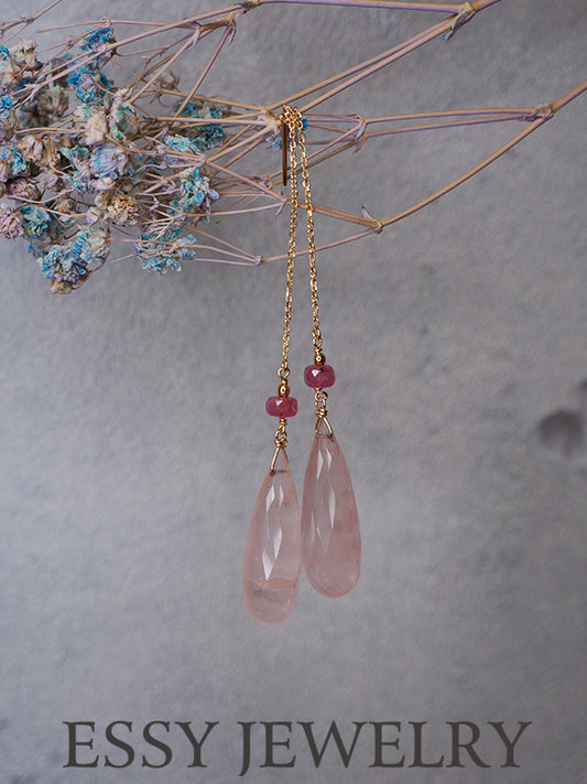 優雅粉晶|紅寶石耳環