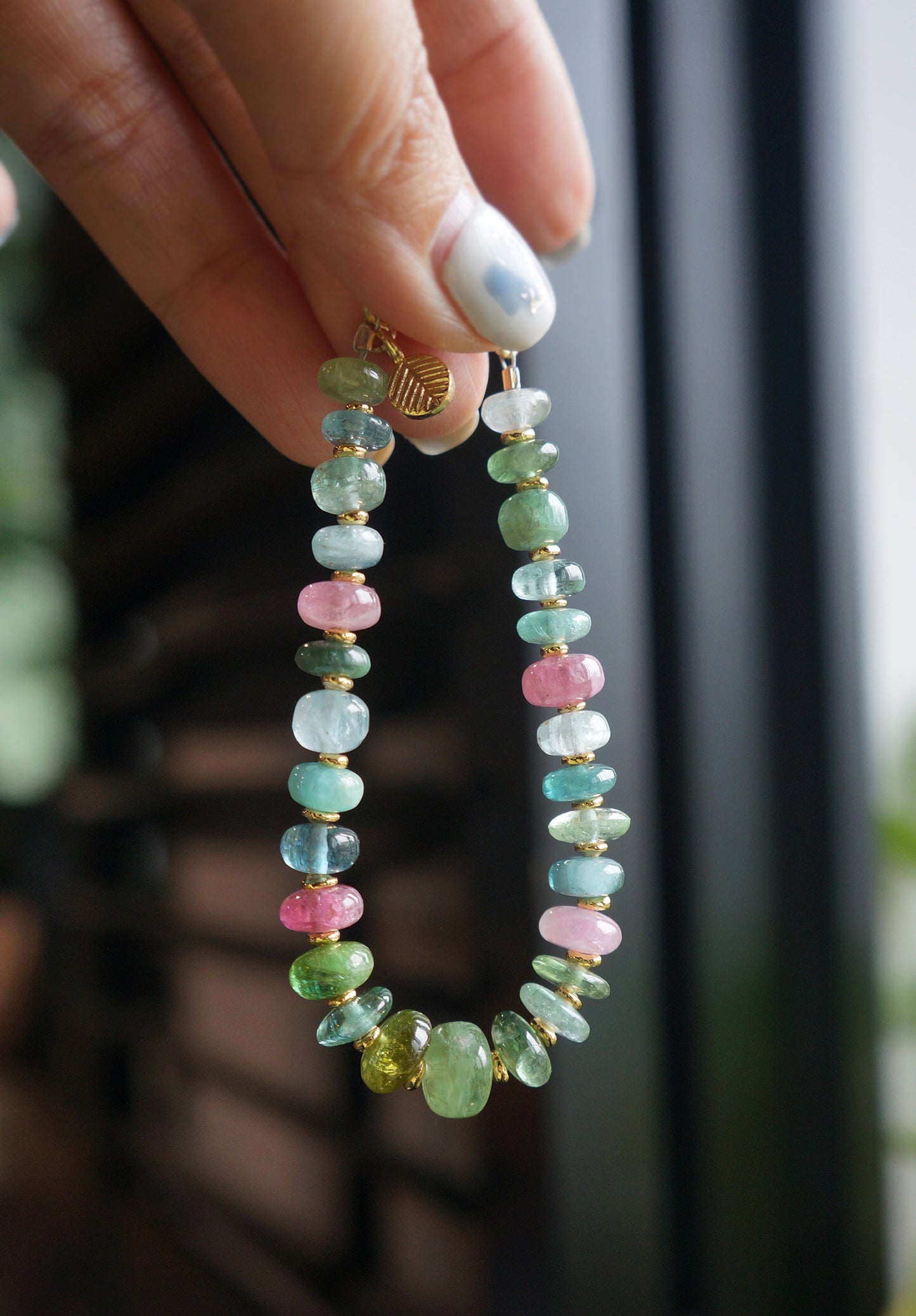 靜謐深邃|阿富汗深藍綠碧璽塔珠手鍊 C040803