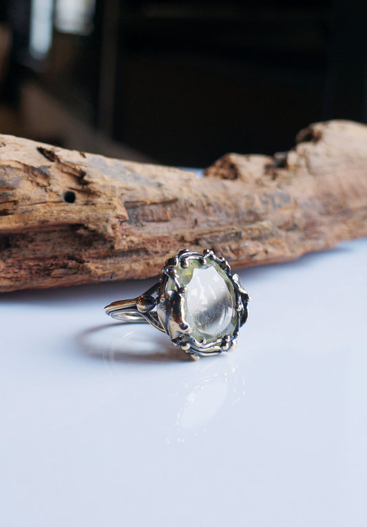 花叢寶石籃手工純銀戒