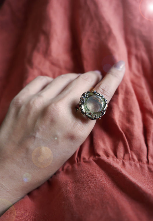 花叢寶石籃手工純銀戒