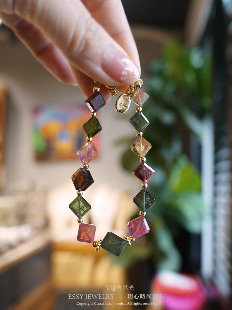 冰糖菱形方塊|高品質碧璽手環 E010101C