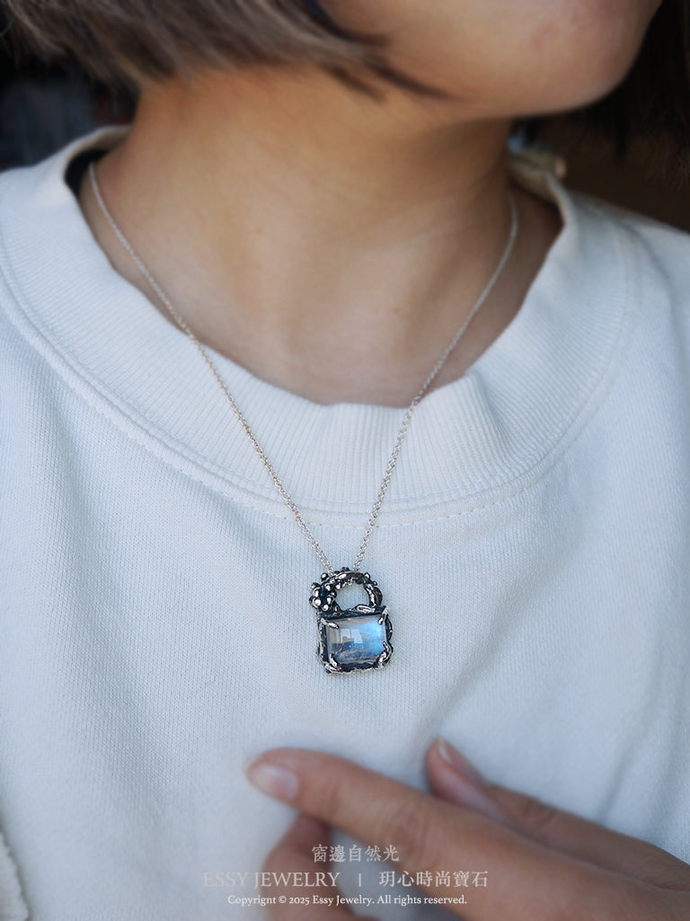 月光石 豐盛果實寶石籃|手工純銀墜