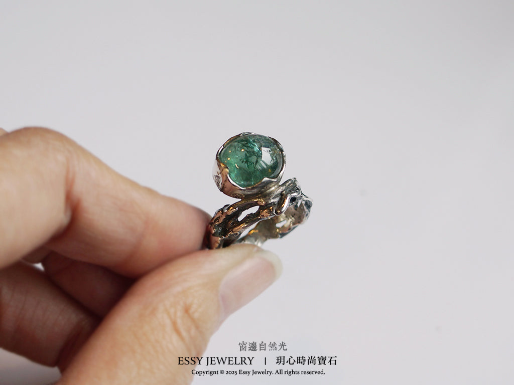 綠碧璽|純銀自然有機形戒指