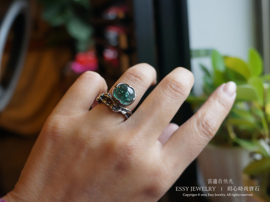 綠碧璽|純銀自然有機形戒指