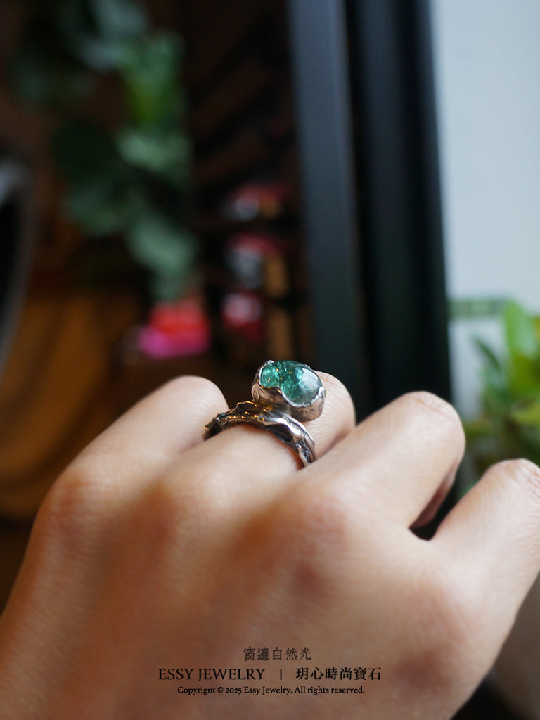 綠碧璽|純銀自然有機形戒指