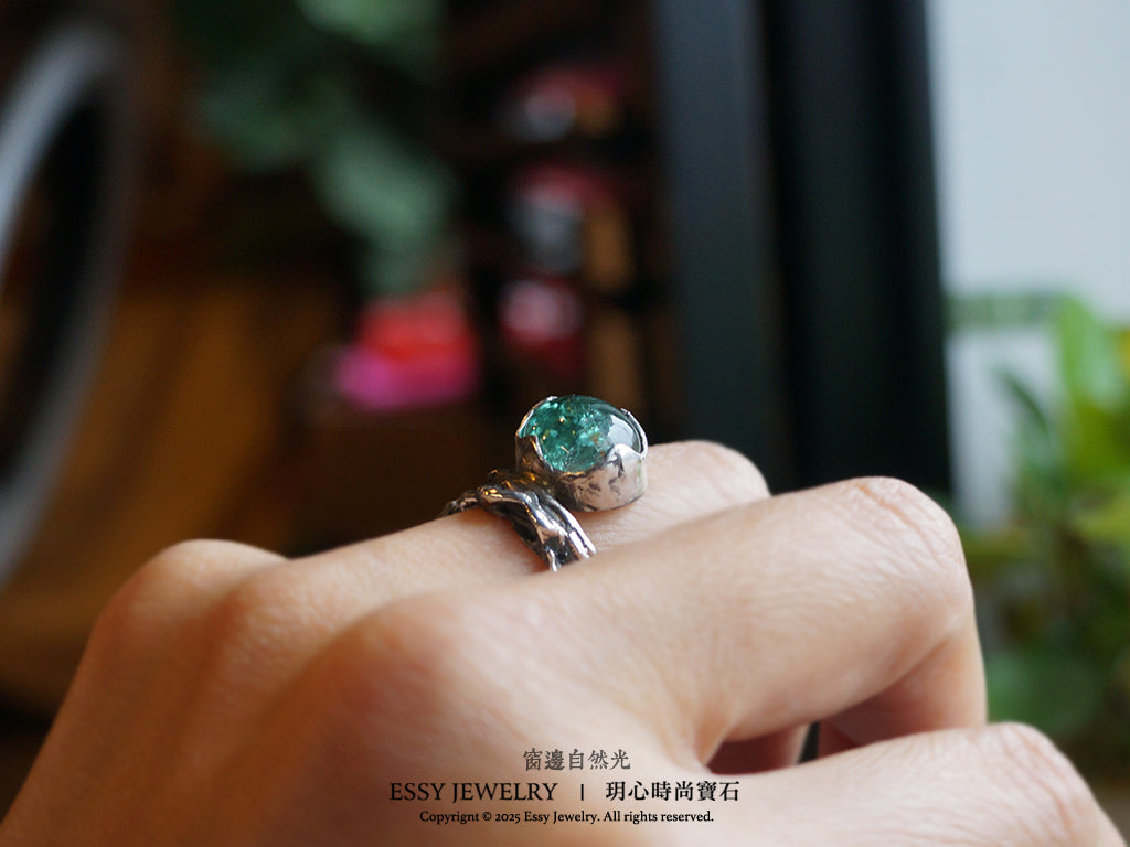 綠碧璽|純銀自然有機形戒指