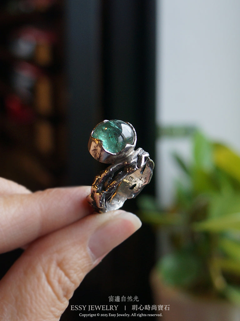 綠碧璽|純銀自然有機形戒指