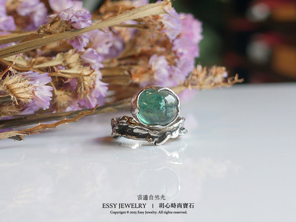 綠碧璽|純銀自然有機形戒指