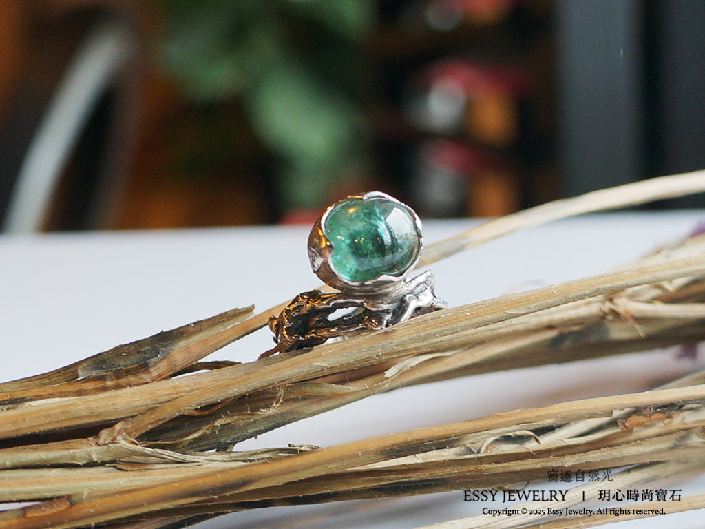 綠碧璽|純銀自然有機形戒指