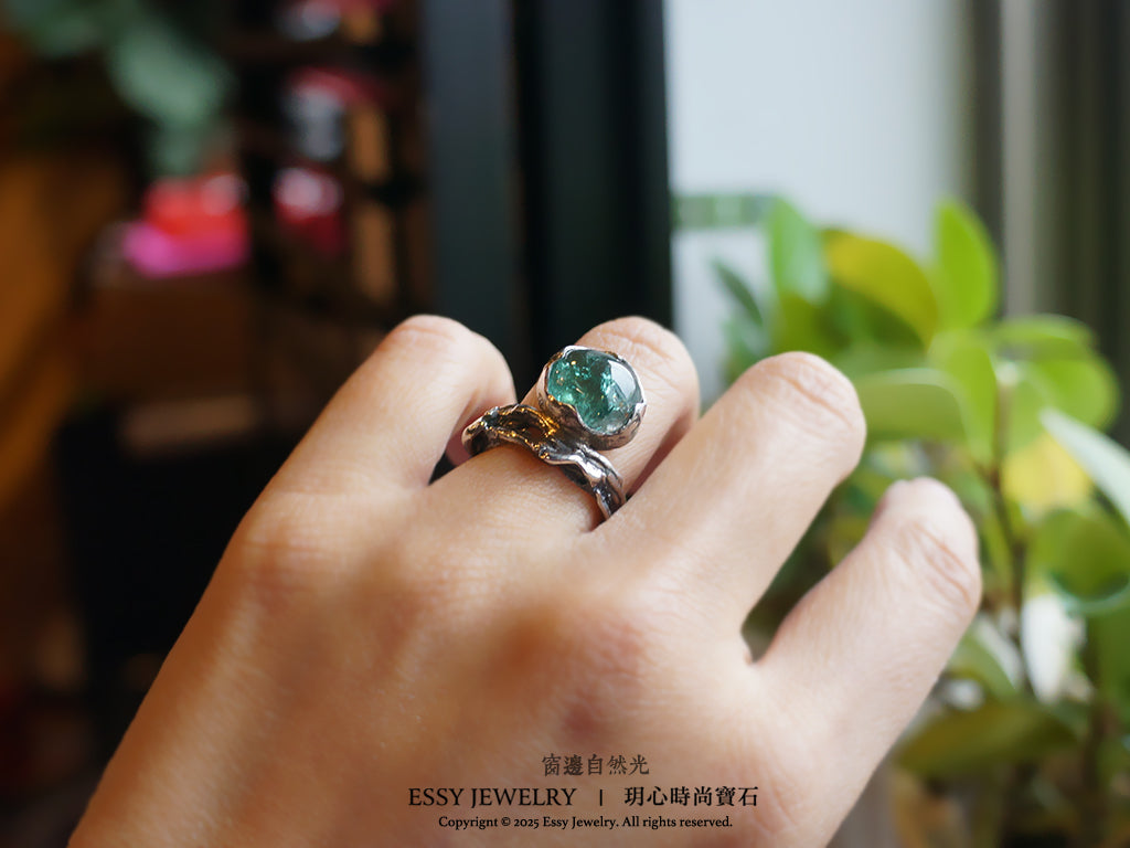 綠碧璽|純銀自然有機形戒指