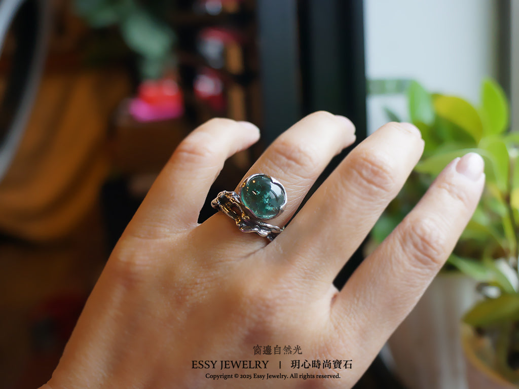 綠碧璽|純銀自然有機形戒指