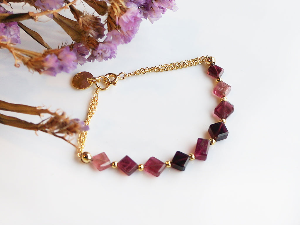 冰糖菱形方塊|紅碧璽半鍊手環