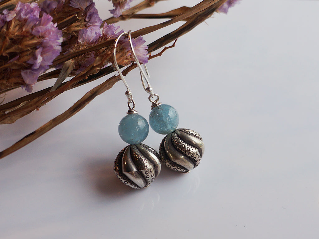 古銀之海|海水藍寶純銀耳環