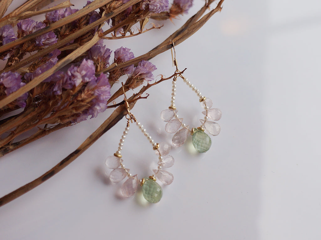 微光綻放|葡萄石/粉晶之舞 耳環