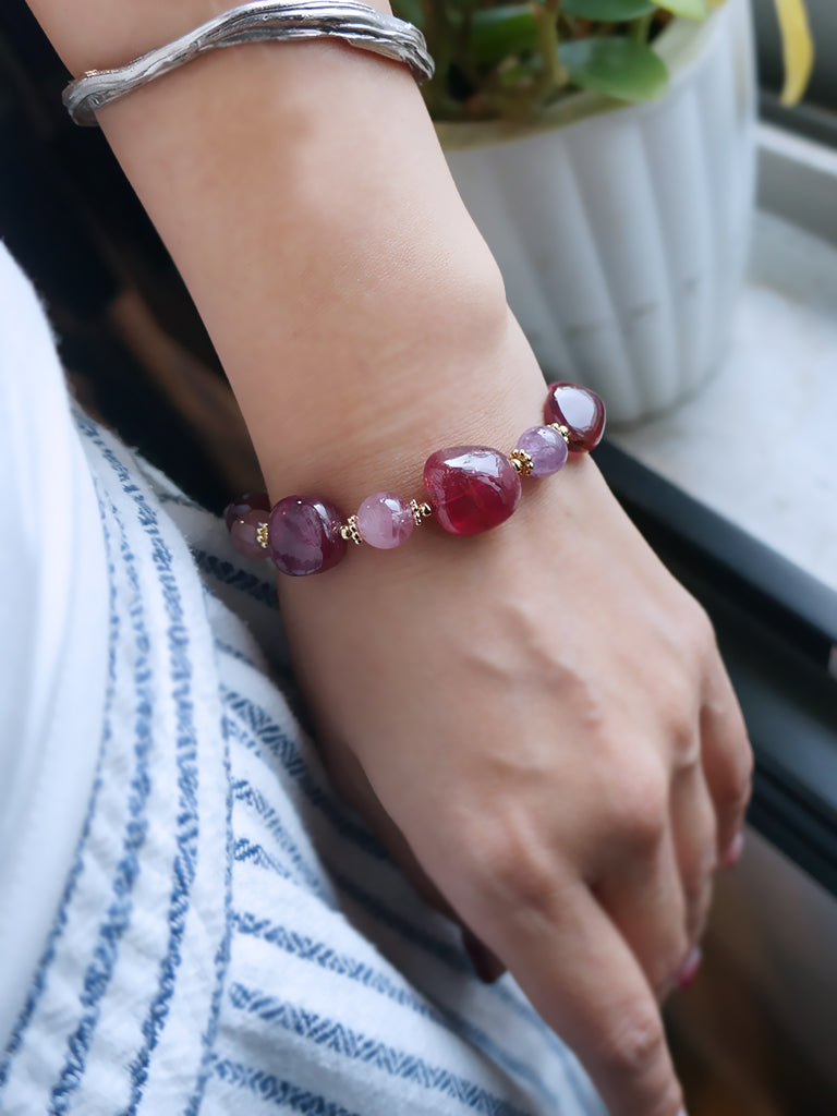 貴氣紅寶碧璽|尖晶石大原礦碧璽手環