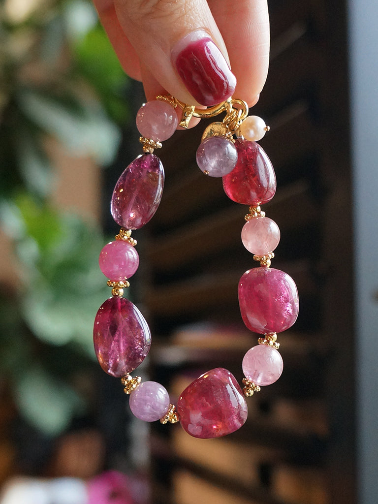 貴氣紅寶碧璽|尖晶石大原礦碧璽手環