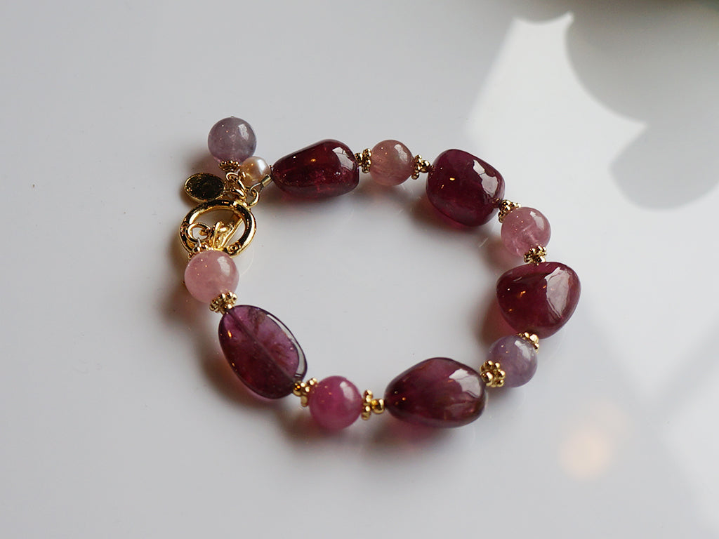 貴氣紅寶碧璽|尖晶石大原礦碧璽手環