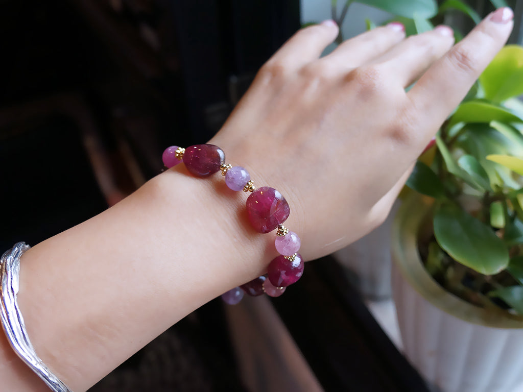 貴氣紅寶碧璽|尖晶石大原礦碧璽手環