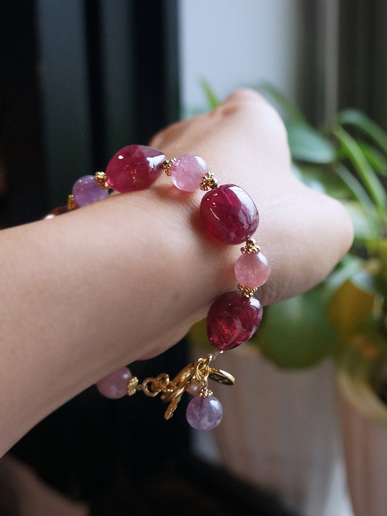 貴氣紅寶碧璽|尖晶石大原礦碧璽手環