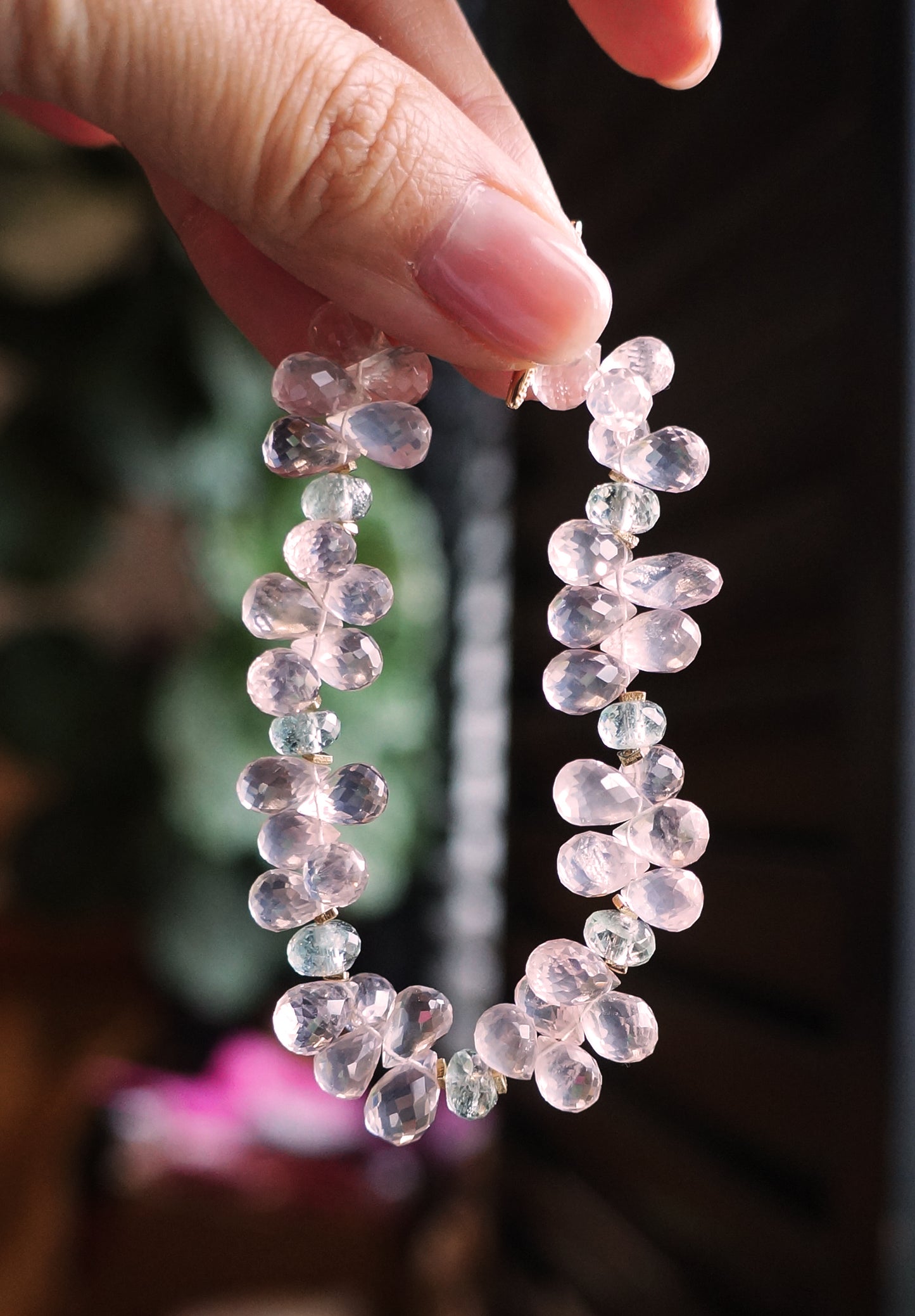 Rose Quartz|清亮粉晶/海水藍寶 手環