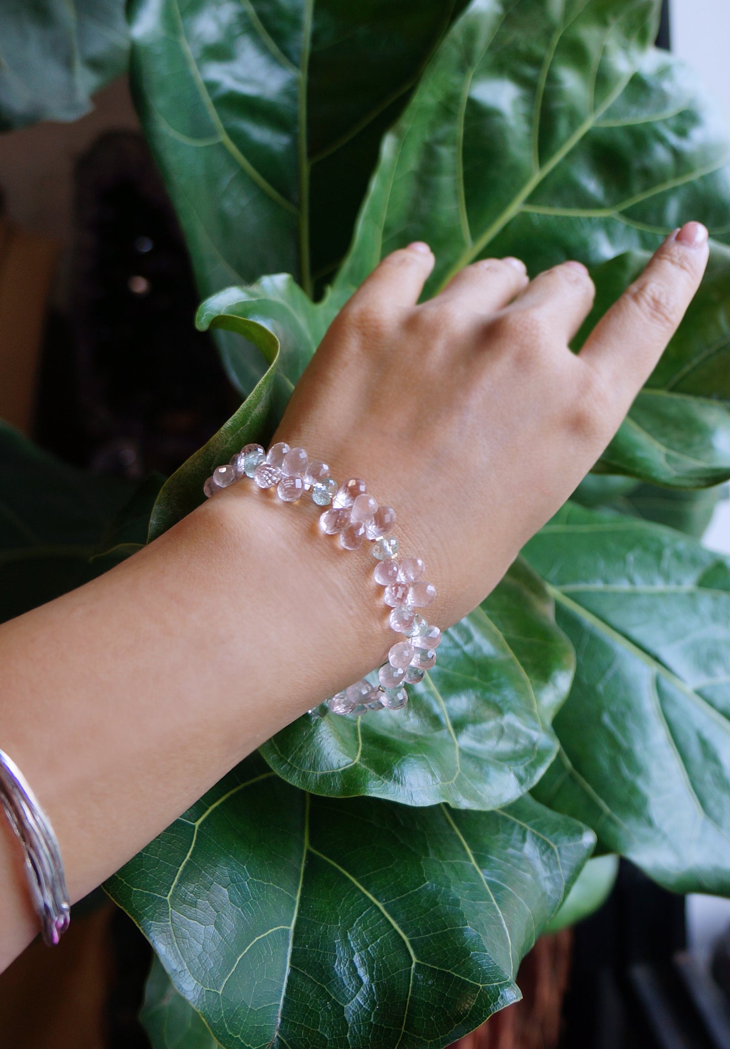 Rose Quartz|清亮粉晶/海水藍寶 手環