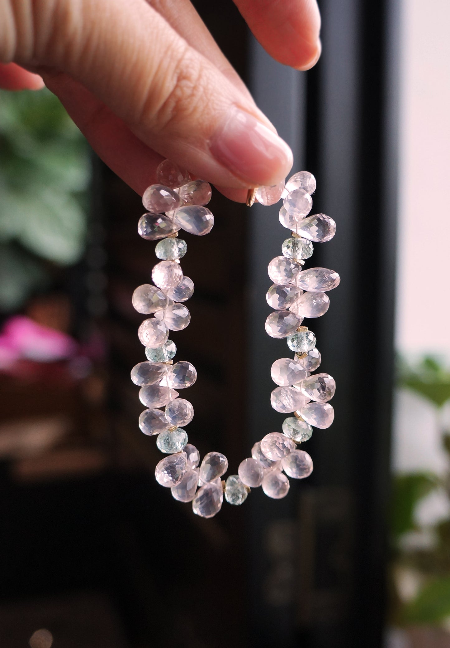 Rose Quartz|清亮粉晶/海水藍寶 手環
