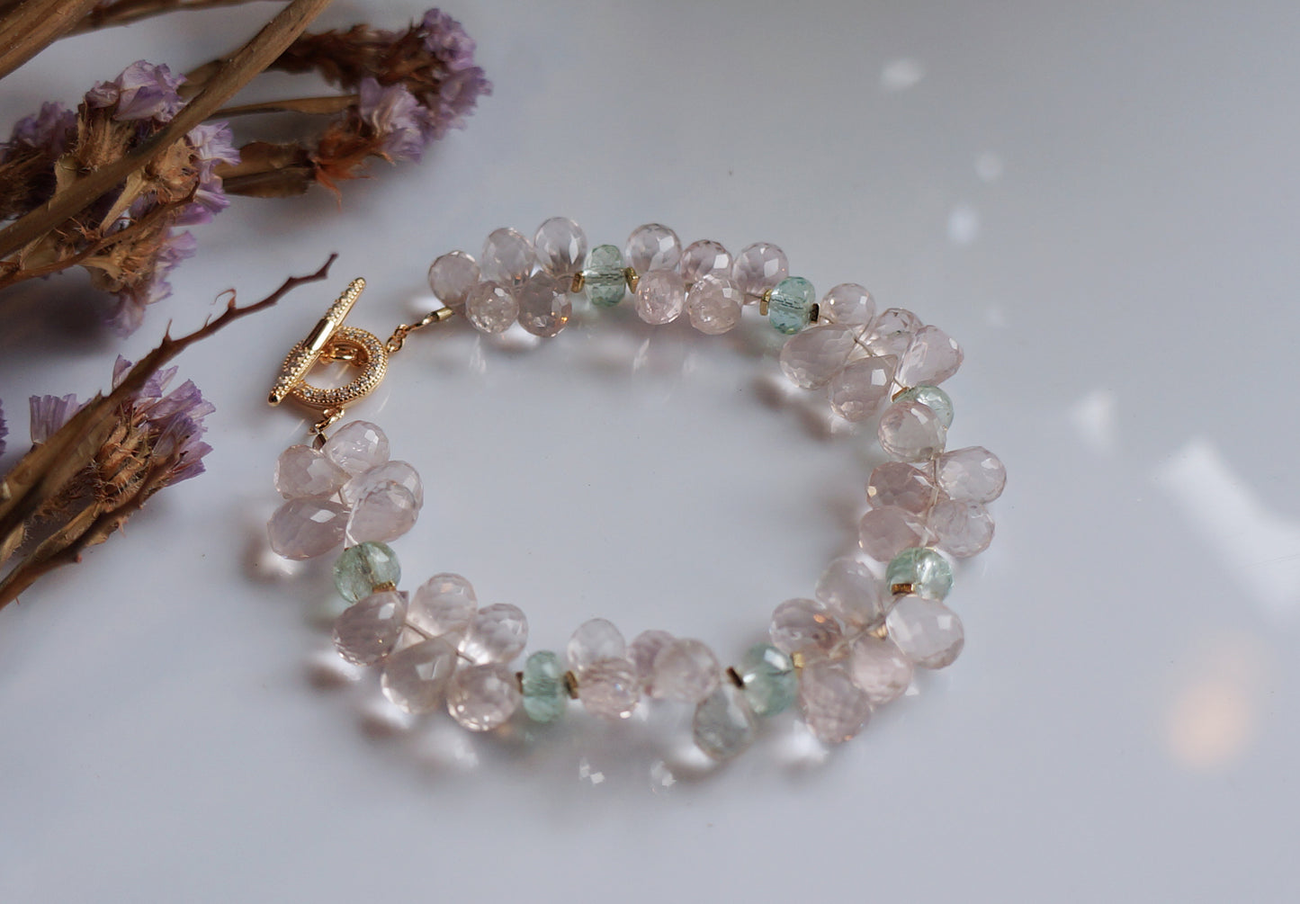 Rose Quartz|清亮粉晶/海水藍寶 手環