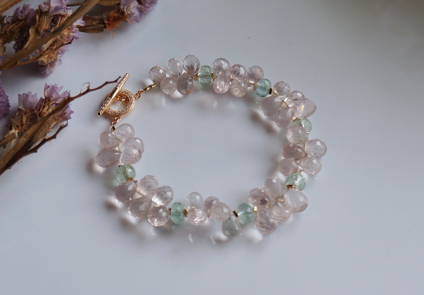 Rose Quartz|清亮粉晶/海水藍寶 手環