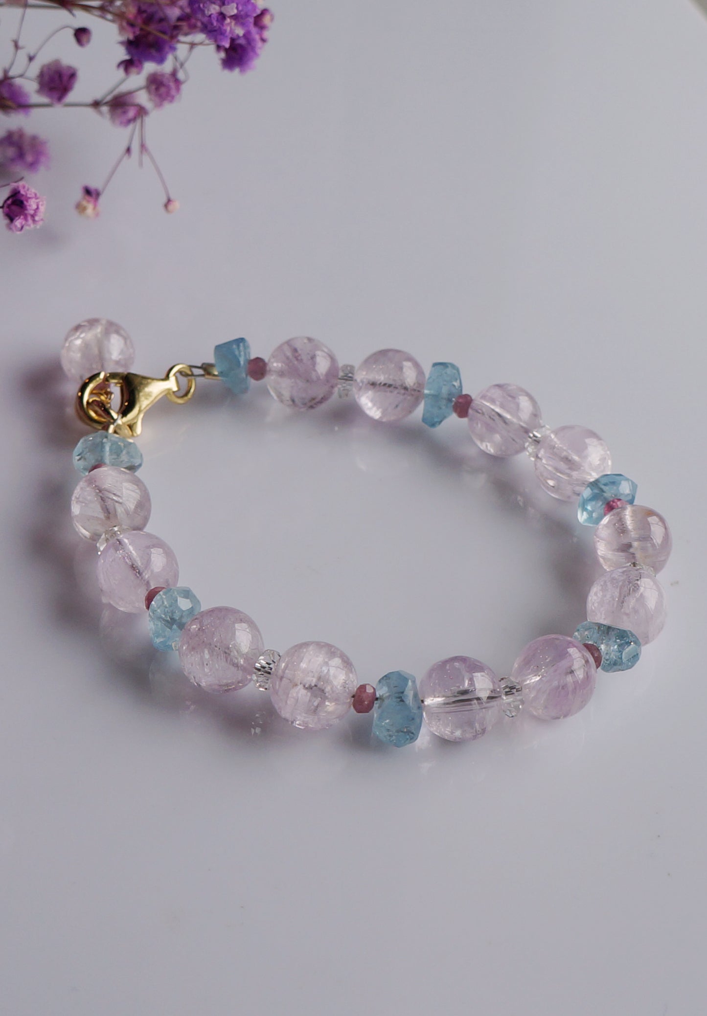 優雅柔情 |紫鋰輝/海水藍寶 手鏈