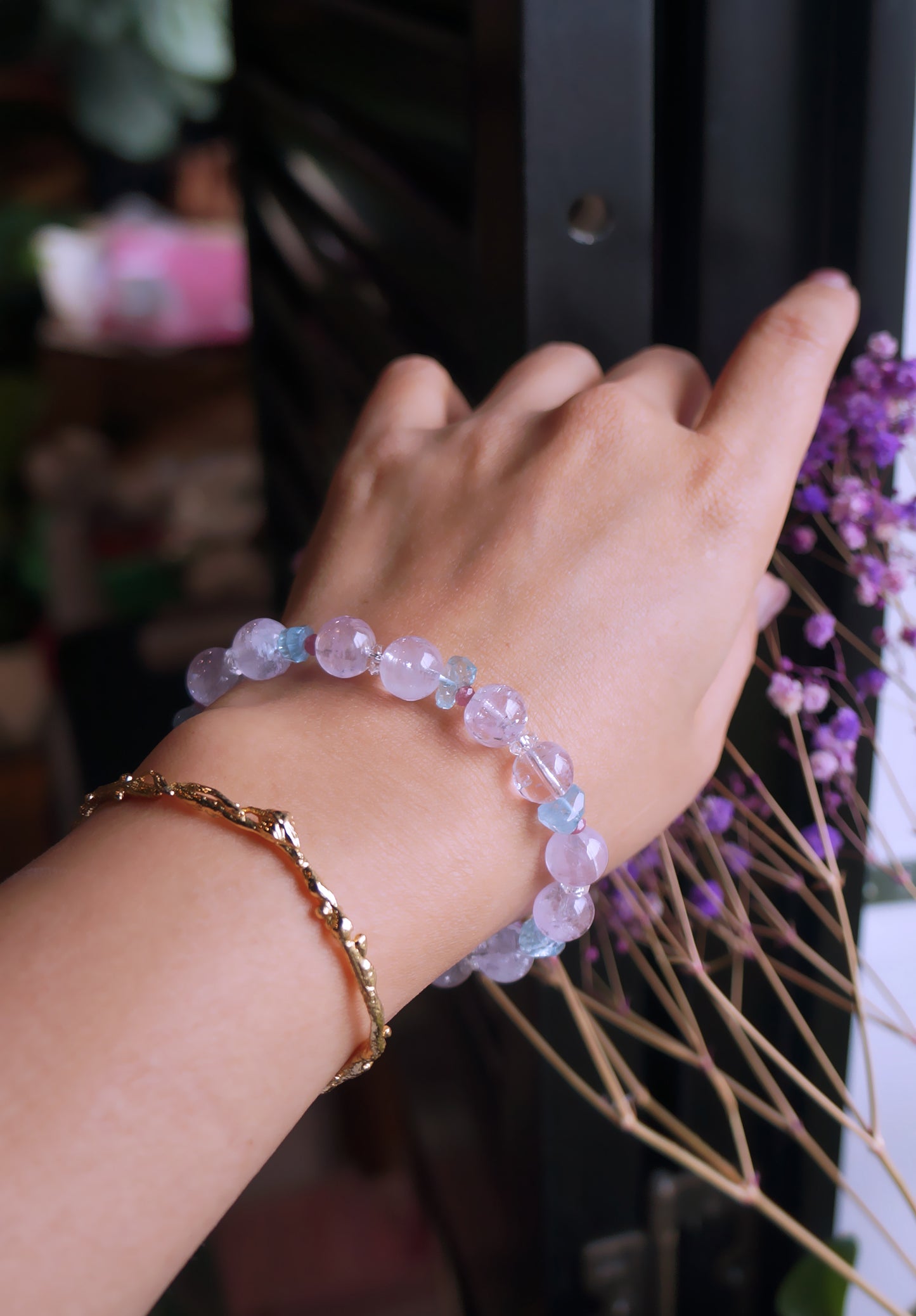 優雅柔情 |紫鋰輝/海水藍寶 手鏈