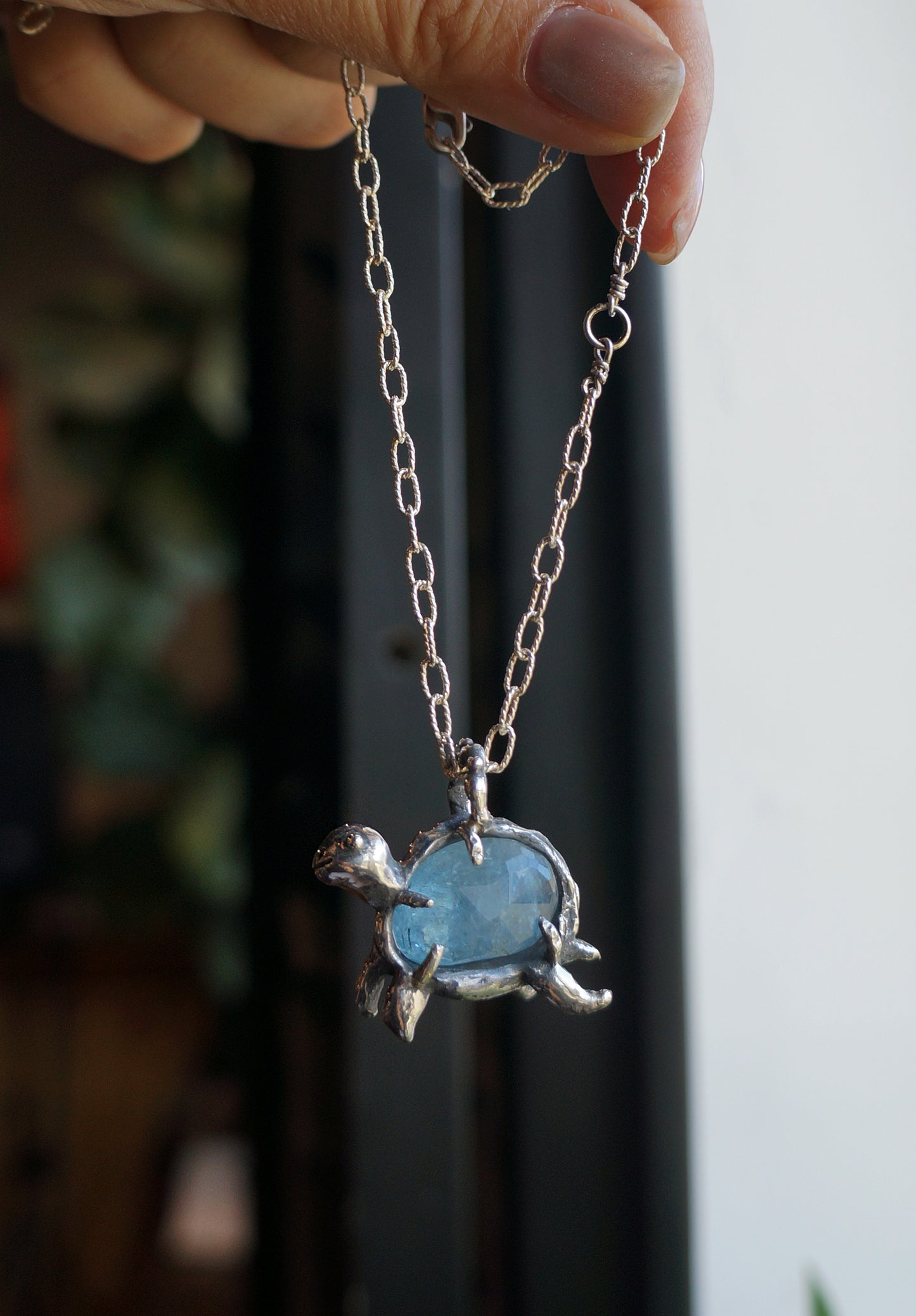 海水藍寶|手工海龜純銀墜鍊