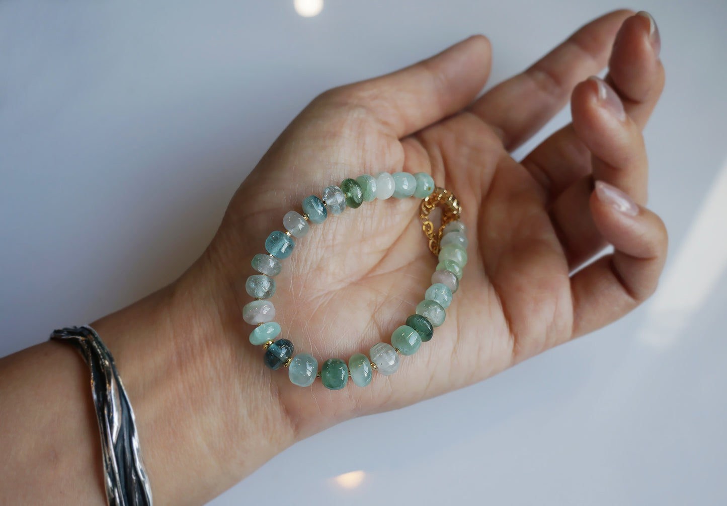 清新優雅|阿富汗藍綠碧塔珠手鍊 E101601