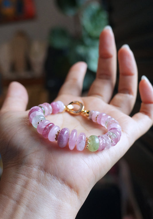 清新優雅|阿富汗粉碧塔珠手鍊 E101605