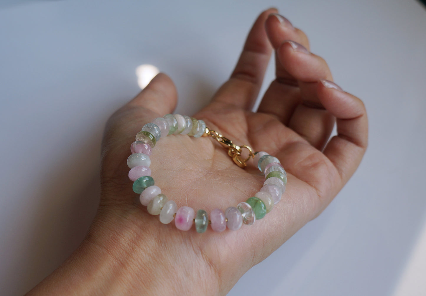 清新優雅|阿富汗彩碧璽塔珠手鍊 E101606