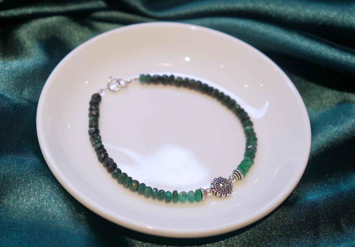 EMERALD|深綠色 祖母綠 純銀細切手鏈 E111401