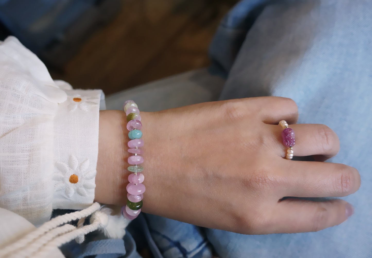 招財貔貅 紅碧璽珍珠戒指 E120202