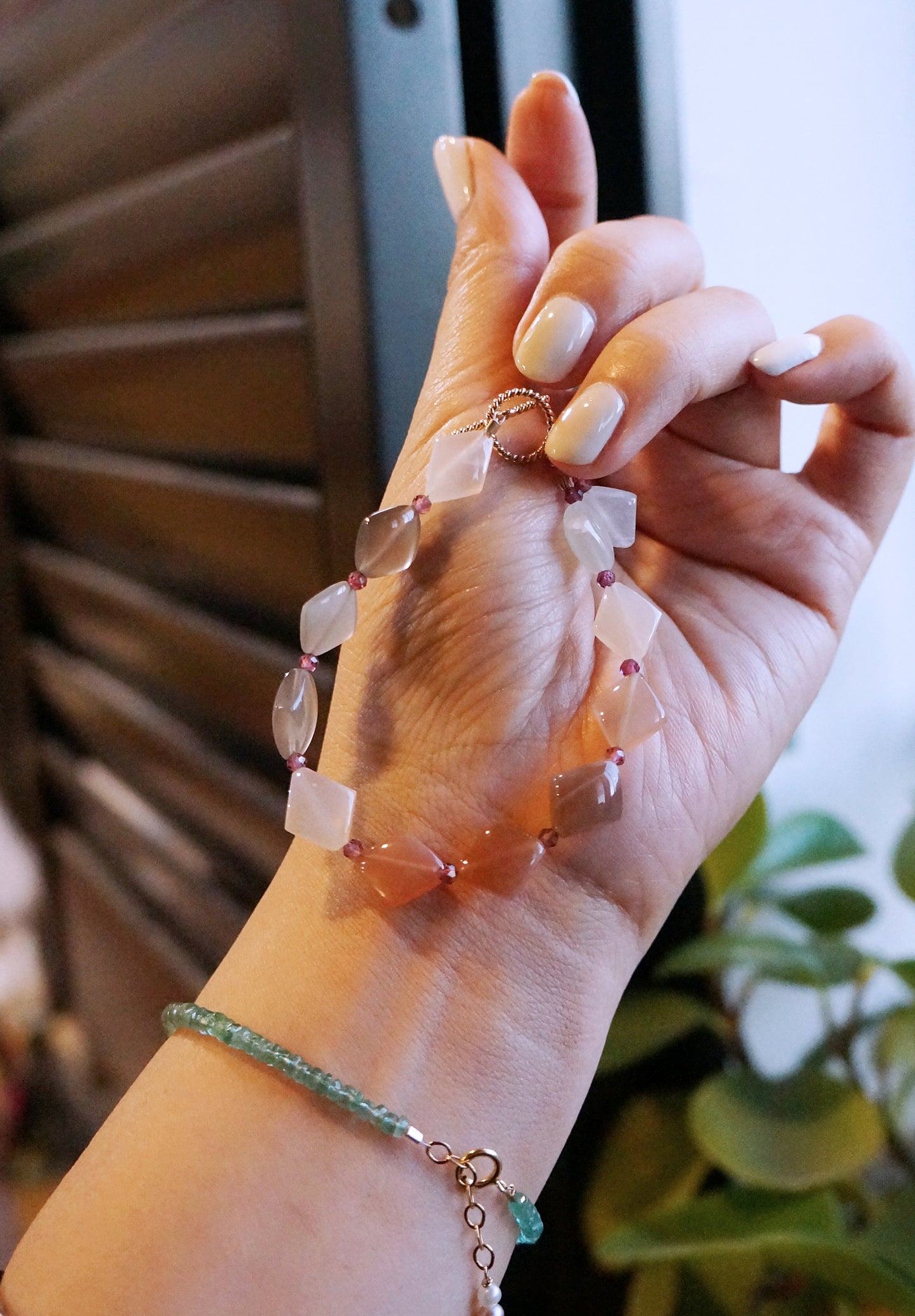 漸層色橘月光石菱形手鏈 E120304