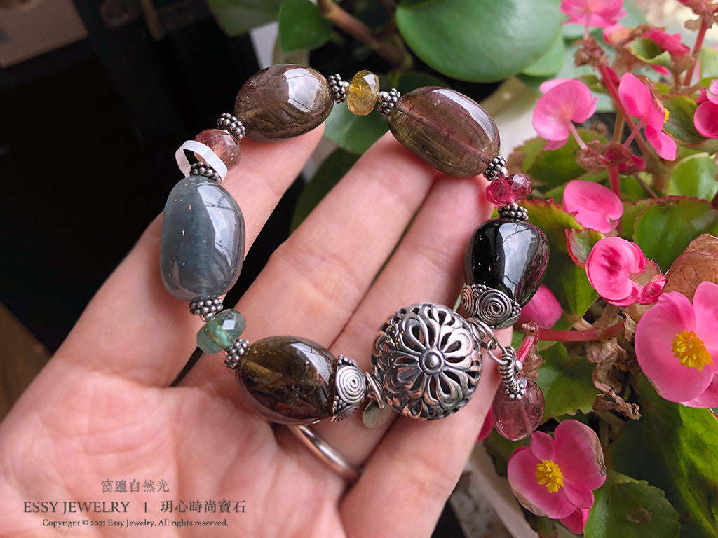 純銀古典|原礦大糖果碧璽手環