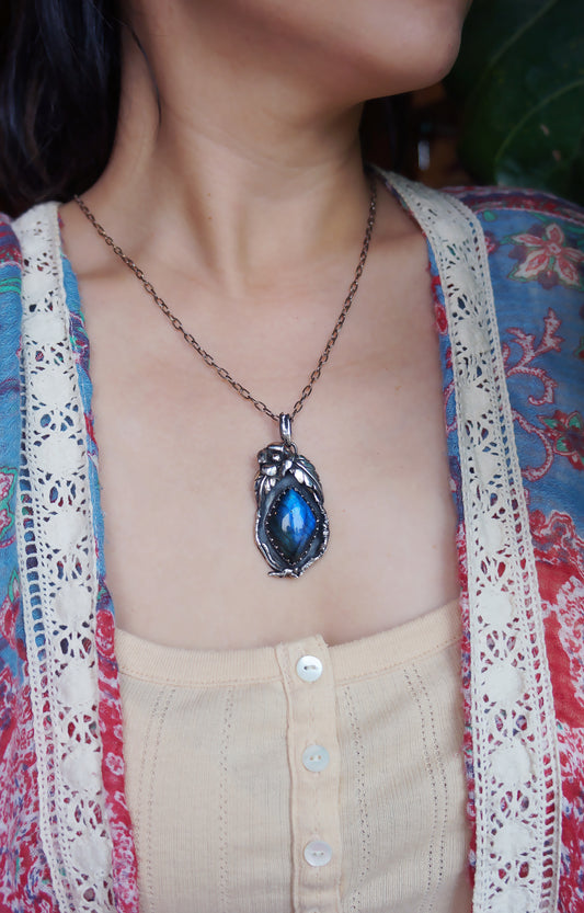 自然力|藍暈拉長石 手工銀墜