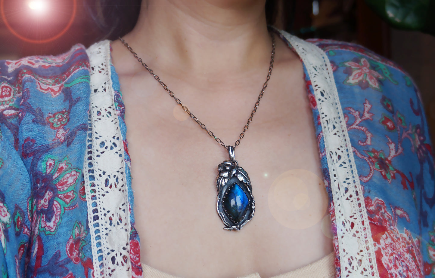 自然力|藍暈拉長石 手工銀墜