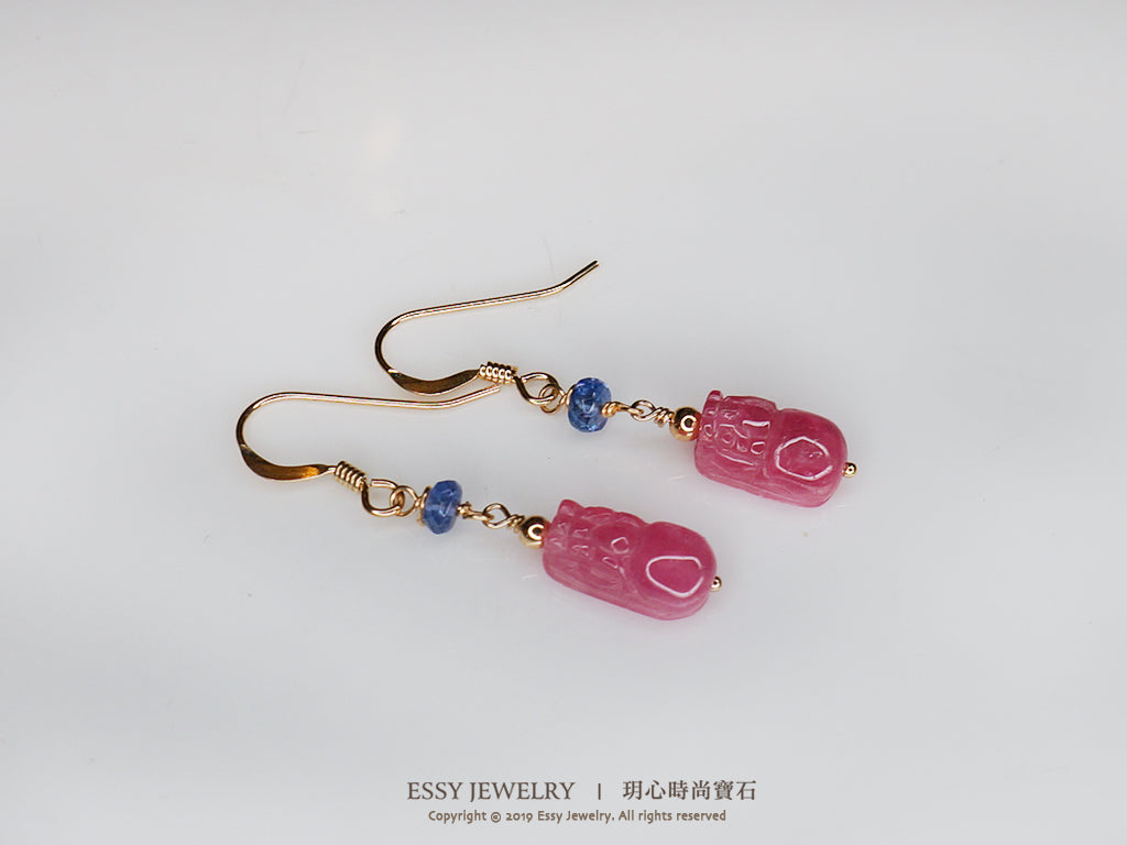 咬錢貔貅|桃粉碧璽 造型耳環