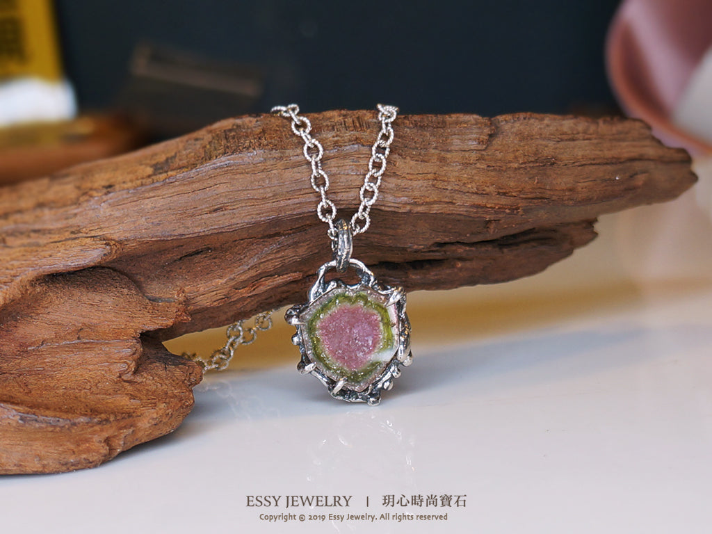 WATERMELON TOURMALINE|西瓜碧璽 手工自然有機形純銀墜